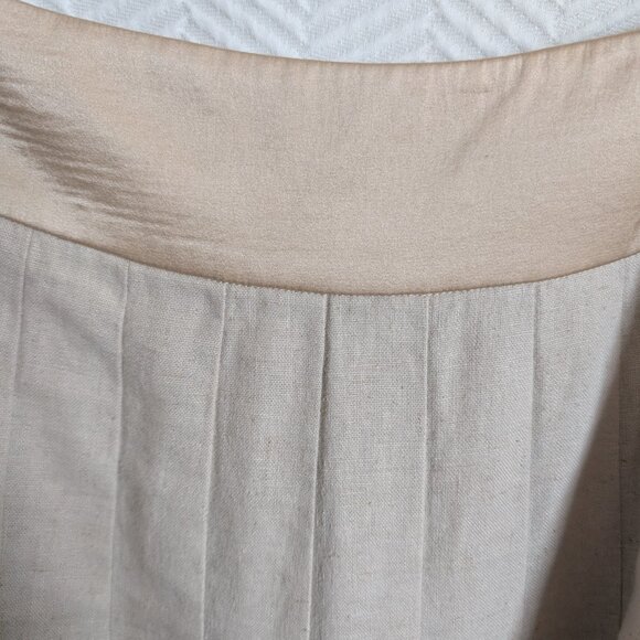 St John Collection Beige Linen Blend Pleated Skirt Silk Waistband Size 10 - Picture 4 of 10